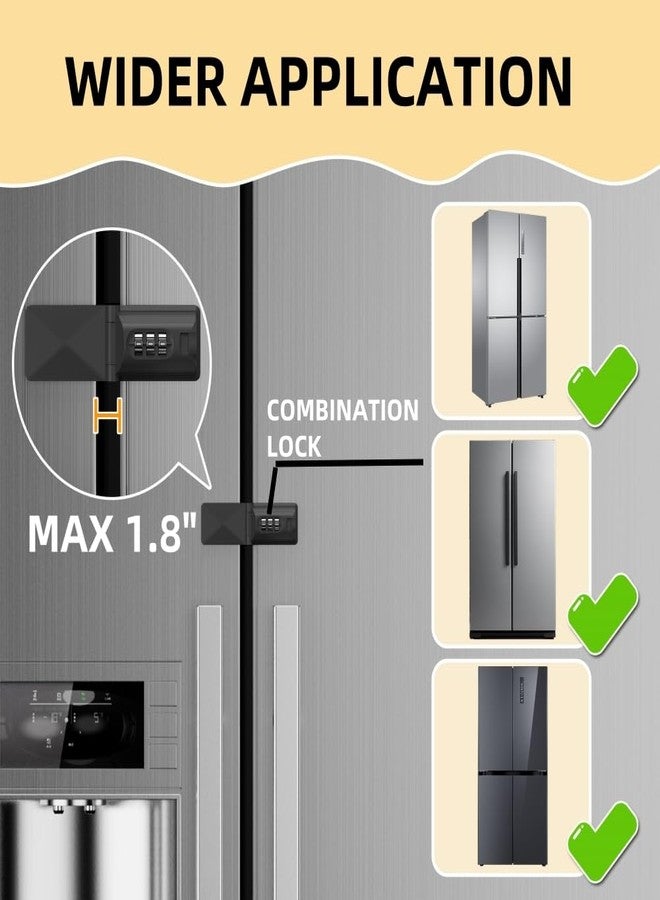 REZIPO French Door Fridge Child Proof Lock Keyless Password Code Baby Safety Double Door Refrigerator/Freezer Locks for Kids, Adhesive Cabinet Cupboard Lock Easy to Install (1, Black) - Image 4